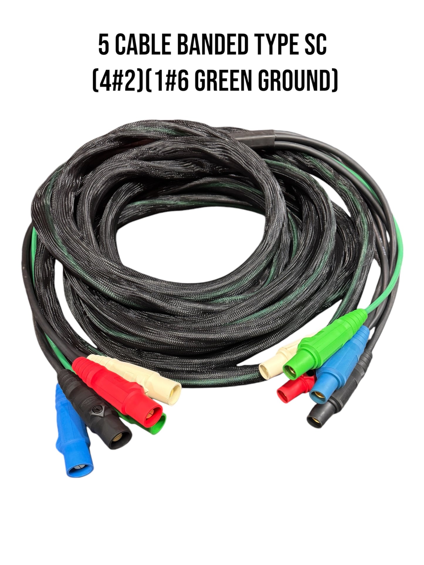Type SC Entertainment and Stage Lighting Cable, 5 Wire Banded / Braided Set (4) #2 SC and (1) #6 SC Outdoor Rated Cam Lock Cord Set
