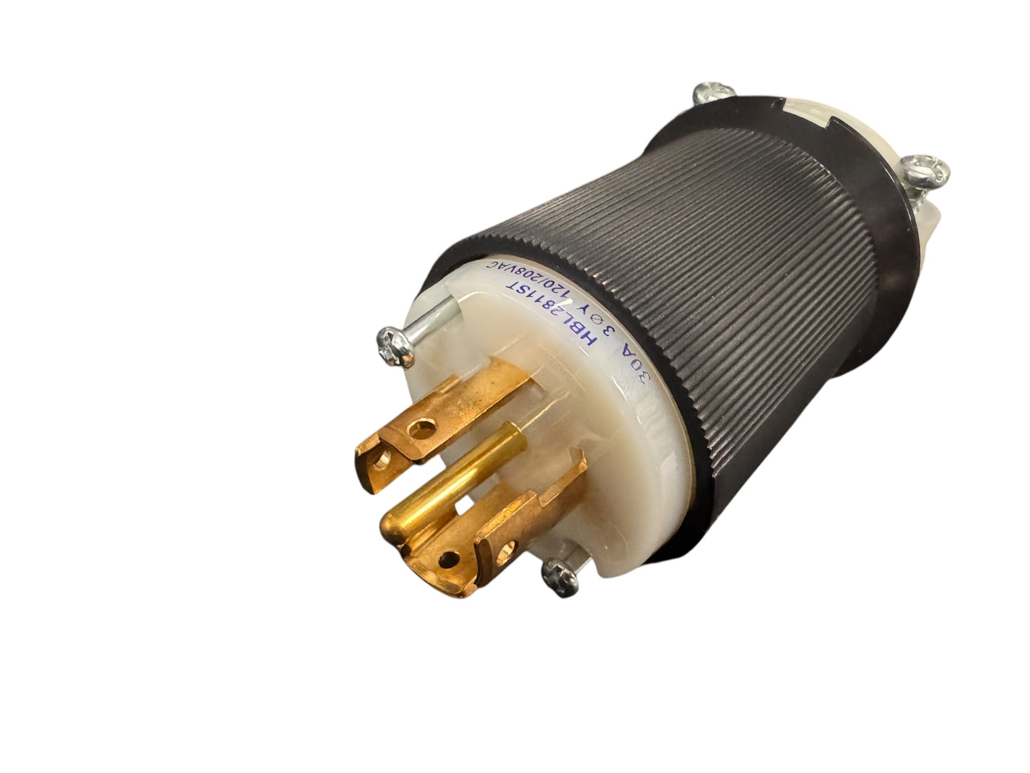 HUBBELL HBL2811ST Edge Connect Twist lock Male Plug, 30A 3-Phase 120/208V AC, 4-Pole 5-Wire Grounding, L21-30P, Screwless Terminal, Black and White