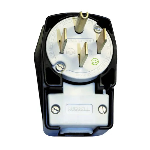 HUBBELL HBL9452C Straight Blade Devices, Male Plug, Nylon, 4-Position, Heavy Duty, Industrial/Commercial Grade, Angled, 3-Pole 4-Wire Grounding, 50A 125/250V, 14-50P.