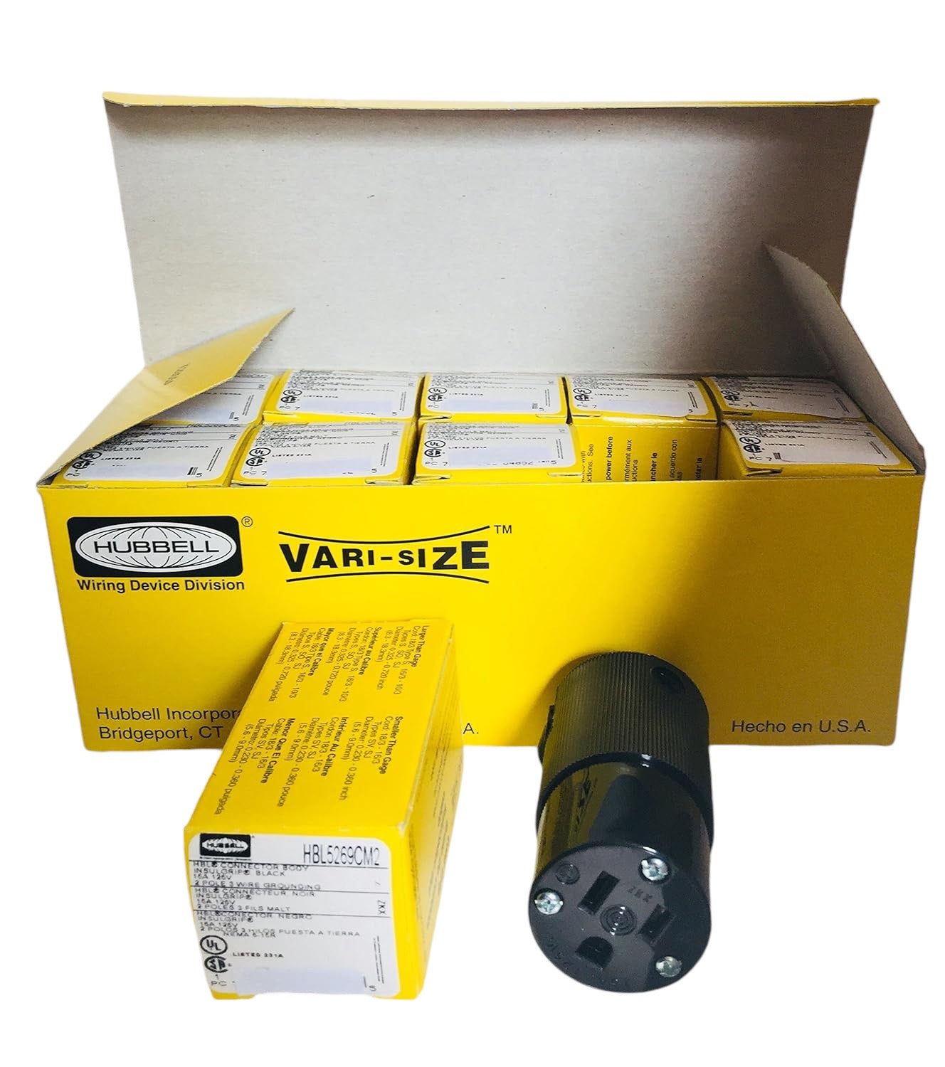Hubbell HBL5269CM2 15A 125V 5-15R EDISON CONNECTOR ALL BLACK BOX OF 10