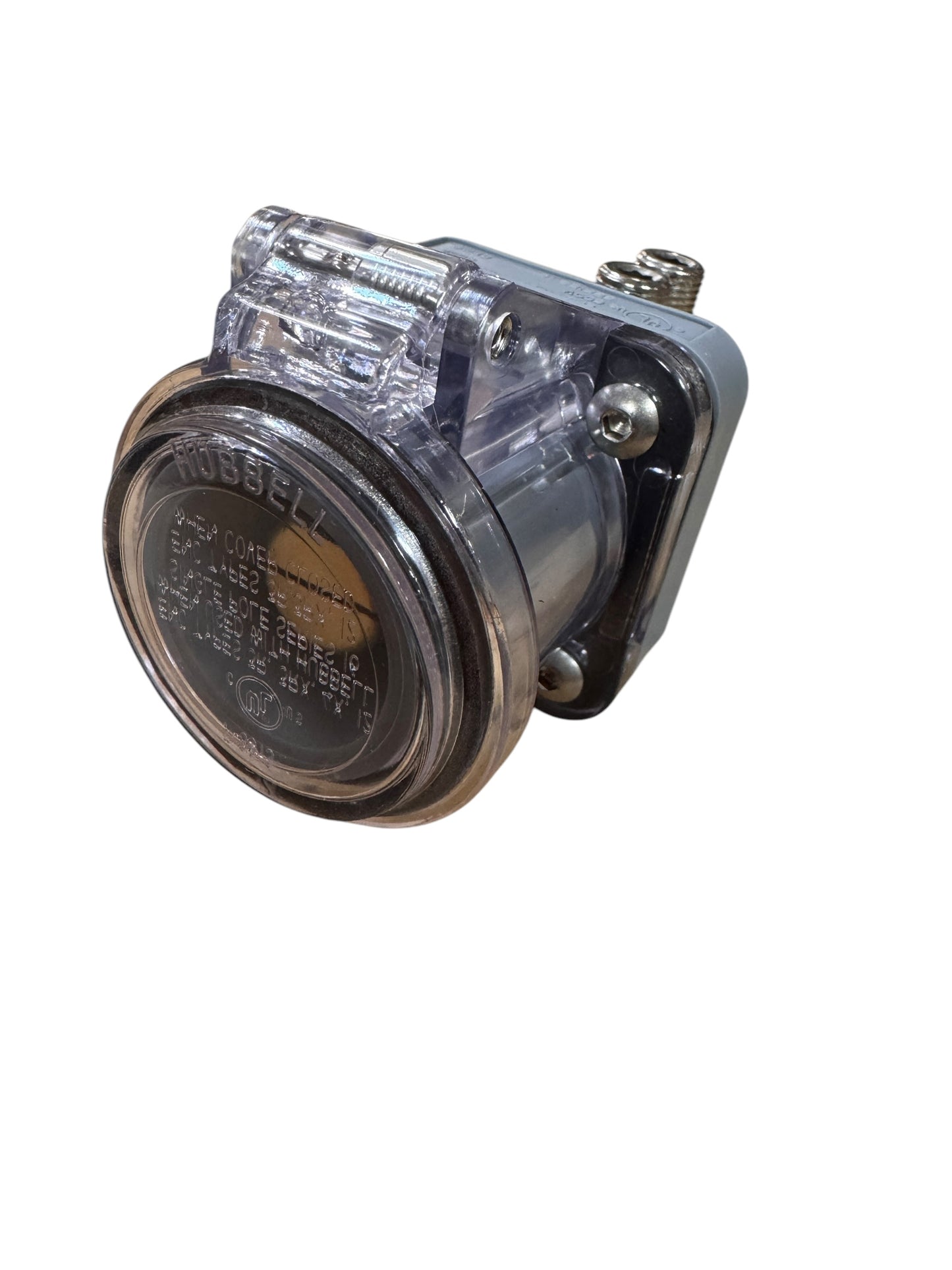 CAMLOCK Series 16 Hubbell Panel Mount Straight Receptacle W/Clear SNAP Cover W/MOUNTING Screws