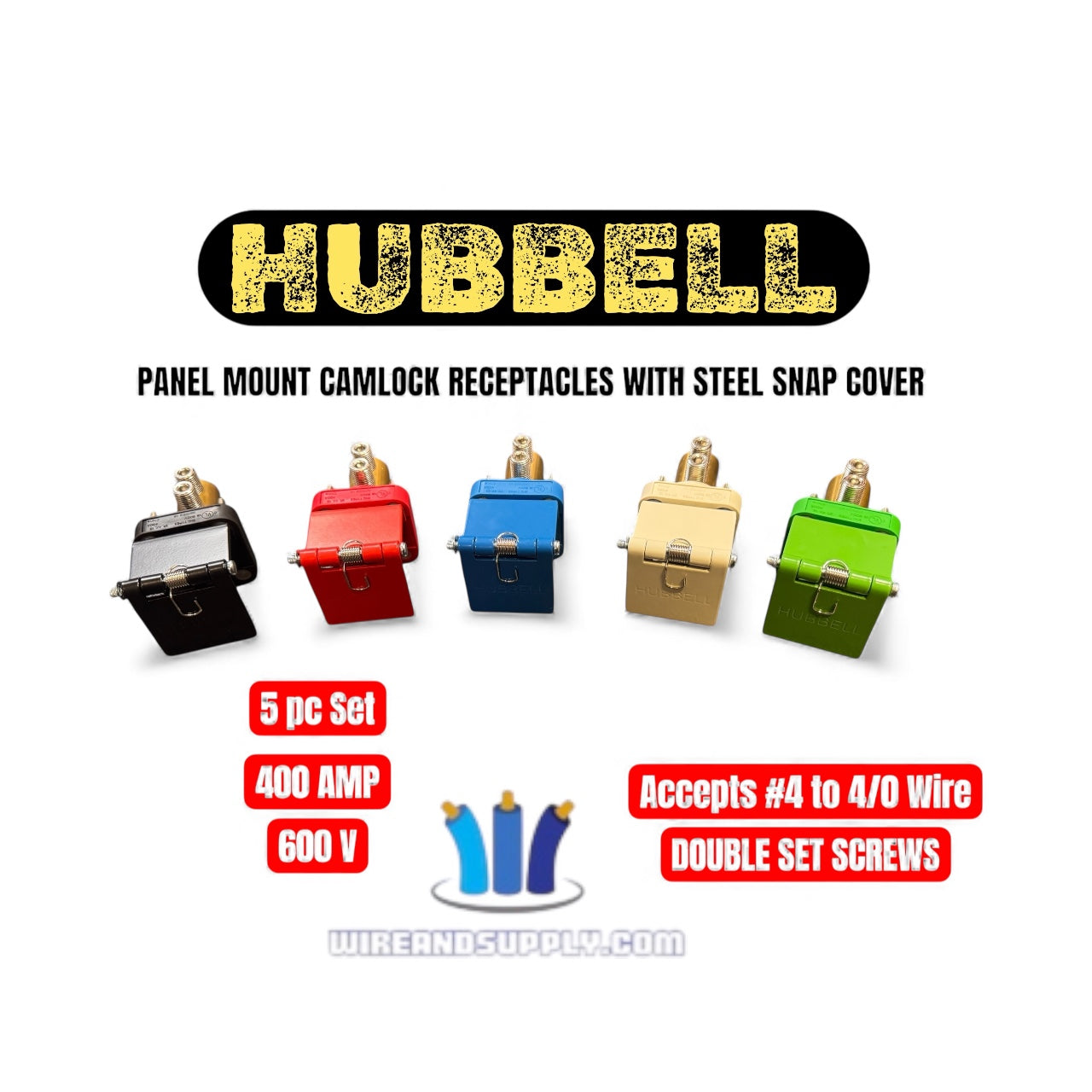 Hubbell Panel mount camlock receptacles with steel snapcover, 5 pc set