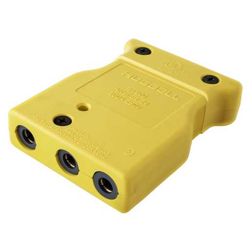 HUBBELL HBL106SPF 100 Amp 250V Yellow, Female Inline, Double Set Screw Stage Pin Device