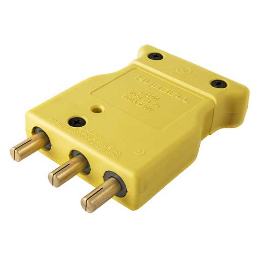 HUBBELL HBL106SPM 100 Amp 250V Yellow, Male Inline, Double Set Screw Stage Pin Device
