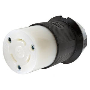 HUBBELL HBL2613 Female Connector Body, 30A 125V, 2-Pole 3-Wire Grounding, L5-30R, Screw Terminal, Black and White