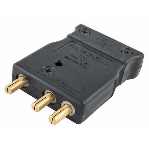 HUBBELL HBL60SPM 60 Amp 125V Black, Male Inline, Double Set Screw Stage Pin Device